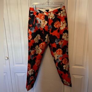 J. Crew Collection Orange Watercolor Floral Pants Silk Wool Blend Size 8